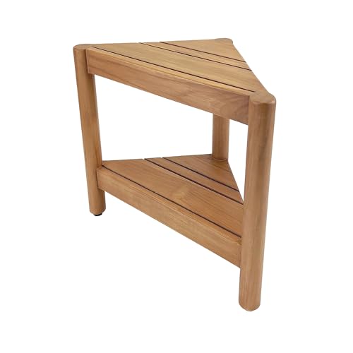Asta Select Solid Teak Corner Shower Stool, Poratble Teak Wood Spa/Shower/Indoor/Outdoor Stool with Storage Shelf, Teak Wood Shower Corner Table, Teak Accent Table, Fully Assembled, ST-51