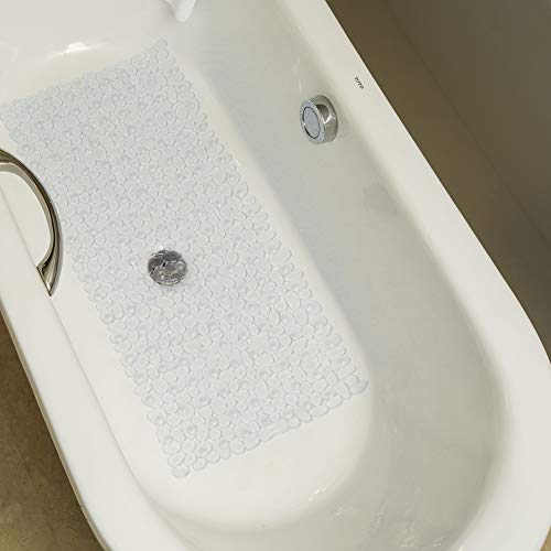 WELTRXE Non Slip Bath Mat Pebbles Bathtub Mat with Suction Cups, Drain Holes for Bathroom Showers, Tub, 35 x 16 Inches Machine Washable Bathroom Mats BPA, Latex Free Safe Shower Mats - Clear - color: Pebbles-clear, size: 35" x 16" (Rectangular)