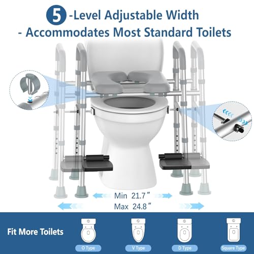 Raised Toilet Seat Riser with Footrest & Handles, 500 lbs | Adjustable height and width, fits standard toilets, ideal for elderly, disabled and pregnant users