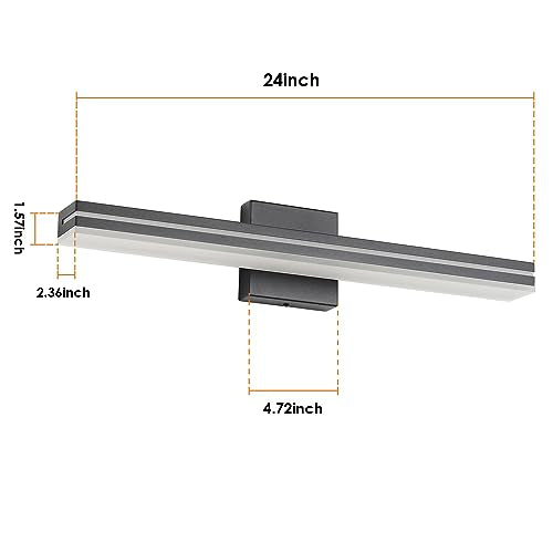 SineRise LED Modern Bathroom Vanity Light Bar (24-Inch, 3000K/4000K/6000K), Matte Black Dimmable Modern Acrylic Bathroom Wall Lighting Fixtures Over Mirror - color: Matte Black, size: 24-Inch