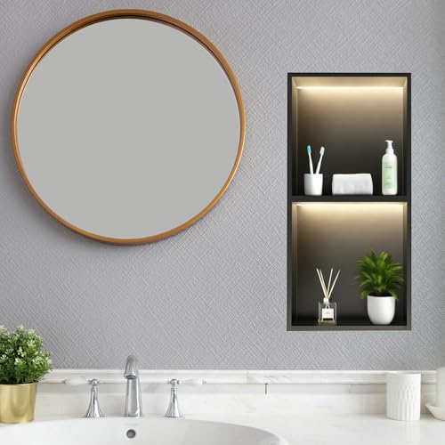 LED Shower Niche, No Tile Needed Niche, 24" X 12", Matte Black | Durable 304 Stainless Steel for Lifelong Use, 3000K Warm Led Lights, Waterproof&Leak-proof, 2 Tiers for Bathroom Storage