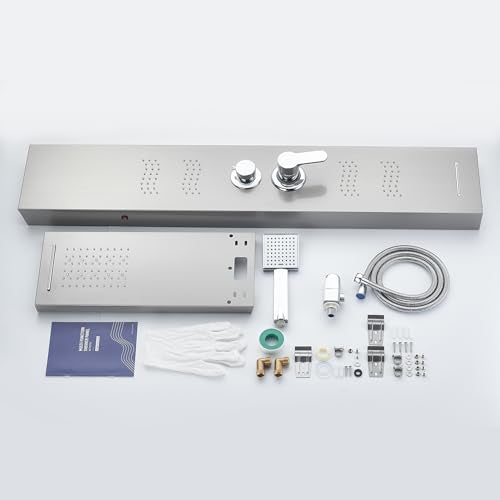 Shower Panel Tower System with LED Lights, Stainless Steel 5 in 1 Shower Panel with Rainfall Waterfall Shower Head, Body Spray, Handheld Shower, Tub Spout (Brushed) - color: Brushed Nickel -Wave Body Spray