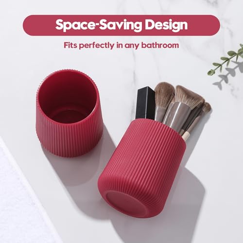 YAUKPH Red Striped Toothbrush Holder | for Electric Toothbrushes Bathroom Organizer Cup for Toothpaste Kids & Adults - color: Red Ribbed