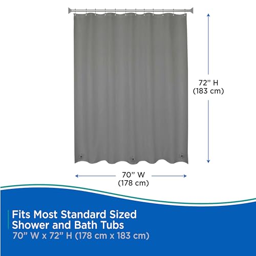 Kenney KN41439 Medium Weight 5 Gauge Waterproof PEVA Shower Curtain Liner with Rust-Resistant Metal Grommets and Weighted Magnetic Hem for Bathroom, 70" W x 72" H, Gray, 1-Pack - color: Grey, size: 70"W x 72"L (Pack of 1)