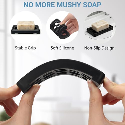 Honeycomb Silicone Soap Dish, Self Draining Soap Holder with Raised Grid Design, Non Slip Soap Saver Tray, Quick Dry Soap Dish for Bathroom Kitchen Sink Shower, Black & Black - color: Black