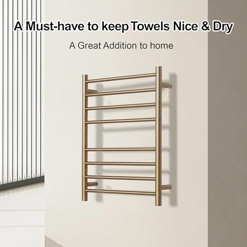 Electric Heated Towel Warmer - Wall Mounted Bathroom Towel Rack, Plug-in Design & Brushed Stainless Steel Finish 8 Bar Gold with Single Press - color: Gold With Single Press, size: 8 Bar
