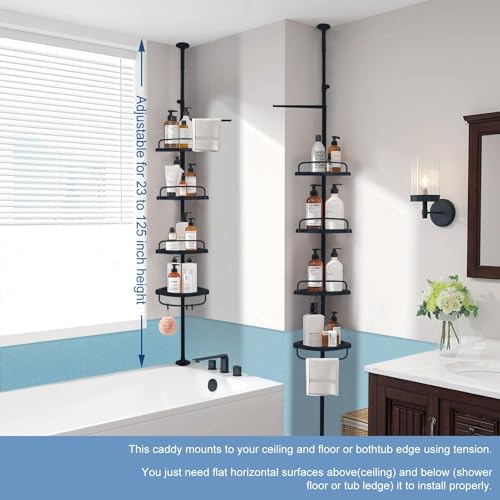 Corner Shower Caddy Constant Tension Pole Rustproof Shower Rack 4 Tiers Adjustable Bathroom Storage Organizer Drill Free
