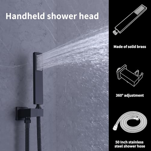 Bathroom Shower System,4 Functions Digital Temperature Display Diverter Valve,Ceiling 14x20" 2-Function Shower Head and 8 inch Wall Mounted Shower Head Combo,Handheld Shower Matte Black - color: Matte Black