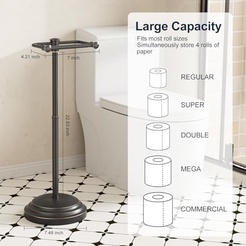 Bathroom Toilet Paper Holder Stand Oil Rubbed Bronze Roll Holder | Free Standing Pivoting Toilet Tissue Holder Adjustable Height (14 to 24 Inch) Stainless Steel Heavy Weighted Base - color: Oil Rubbed Bronze