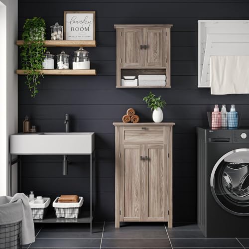 RiverRidge Hayward 2-Door Bathroom Wall Medicine Cabinet, Light Woodgrain | Open Display Shelf, Adjustable Interior Shelf, Laundry Storage, Wall-Mounted Over the Toilet Space-Saving Cabinet - color: Light Woodgrain