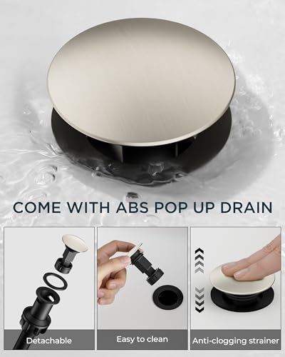 FORIOUS Single Hole Brushed Nickel Bathroom Faucet Waterfall, Commercial | FORIOUS 1 Hole Bathroom Faucet Brushed Nickel, One Hole Waterfall Bathroom Sink Faucet for RV with Cover Plate and Pop Drain - color: Stainless Steel