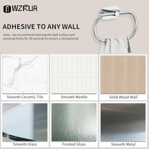 Adhesive Towel Holder for Bathroom Polished Chrome No Drill Hand Towel Ring Stainless Steel and Zinc Alloy Self Adhesive Towel Hanger for Bath, Kitchen - color: Polished Chrome