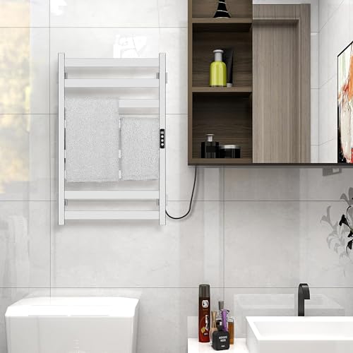 Towel Warmer, Towel Heater Rack for Bathroom, 8-bar Electric Towel Dryer Wall-Mounted Plug-in Bath Heater, 304 Stainless Steel Hot Towel Rack with Timer and Smart Temperature Control - color: Mirror Polished