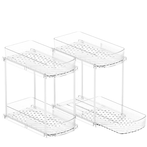 2 Pack 13.8″ Deep 2 Tier Under Sink Storage Organizer,Large Pull Out Bathroom Organizers and Storage,Slide Out Acrylic Undersink Storage Shelf,Kitchen Under Sink Organizer for Cleaning Products - style: 2 Pack-2 Tier