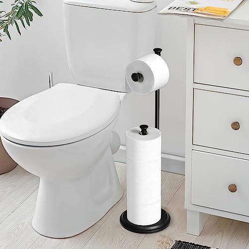 Toilet Paper Holder Free Standing, Black Toilet Paper Holder, Bathroom Storage for 5 Mega Rolls, 27.6”H - color: C-matte Black