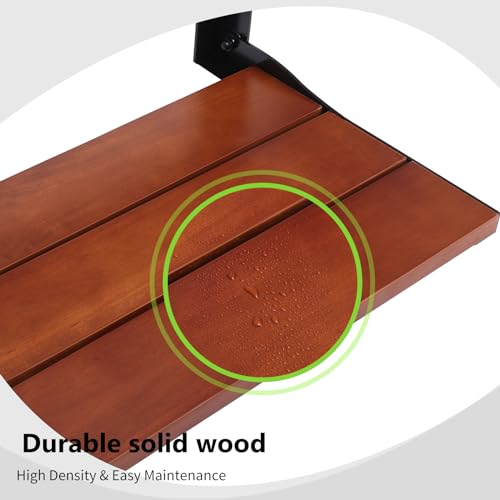Folding Shower Seat Wall Mounted with Arms and Back, 20 x 15 in Fold Down Shower Chair for Seniors Adults, Wood Shower Bench with Black Frame, Fold Up Seat for Inside (20 * 15 INCH)