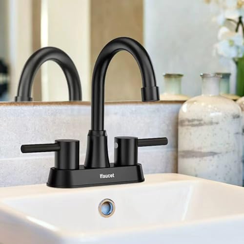 Black Bathroom Faucet 3 Hole, Bathroom Faucets for Sink 3 Hole, Bathroom Sink Faucet, 4 Inch 2 Handle Centerset, Lead-Free, with Copper Pop Up Drain (Matte Black) - color: Matte Black Style A
