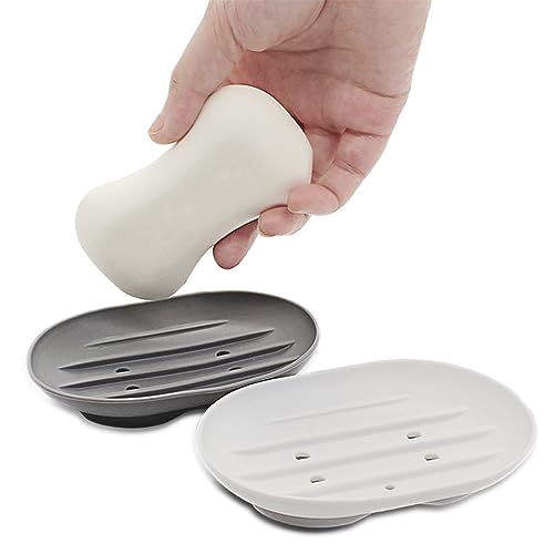 Flexible Silicone Soap Tray Soap Holder Self Draining Soap Saver for Shower Bathroom and Kitchen 2 Pack (Grey + White) Soap Saver White Soap Dish Soap Storage Non Slip Soap Tray Soap Dish for Shower