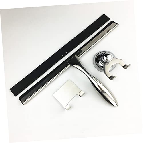 Ipetboom 3pcs Bathroom Squeegee for Shower Door Stainless Steel Glass Scraper Window Cleaning Squeegee Suction Cup and Holder