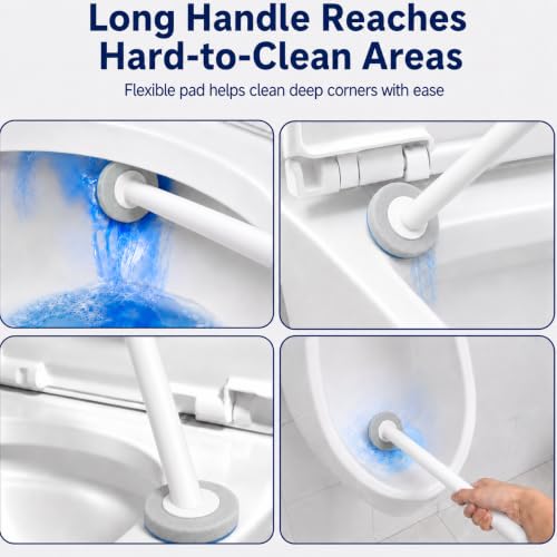 UFORU Disposable Toilet Brush and Holder Set, Toilet Wand Kit, 42 Refills | Preloaded Foaming Heads, Hands-Free Release, Flexible Under-Rim Reach, Auto-Open Caddy, Wall-Mount Storage, Bathroom & RV Use