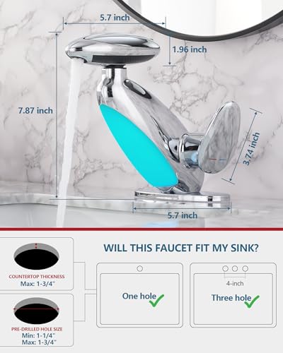 Pull Out LED Bathroom Faucet, Single Handle Waterfall Bathroom Sink Faucet, 3 Colors Light Changing Stainless Steel Vanity Faucets, 360° Rotating LED Faucets 1 Hole, 1 Pack, Chrome - color: Chrome