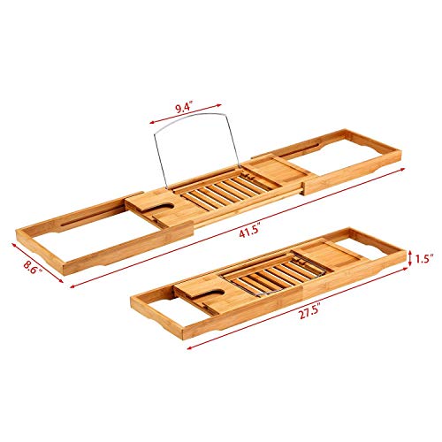 Bamboo Bathtub Rack Shelf Caddy Tray Wine Holder Book Stand Expandable (legendary-yes)