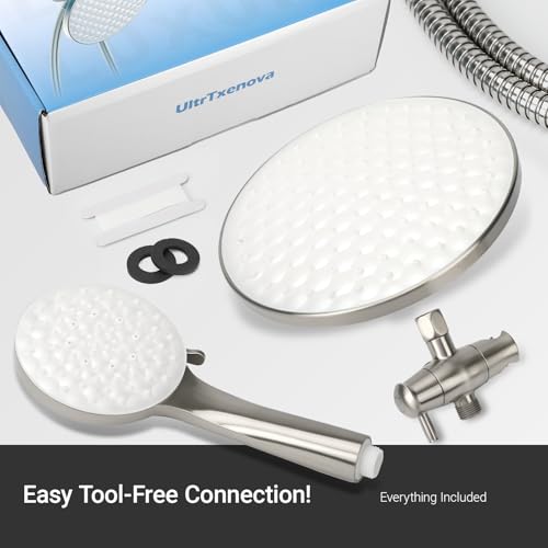Dual Shower Head with Handheld Combo, 8.6" Rainfall Showerhead | 6 Settings Handheld Shower Head with Hose, Dual Shower System for Full Body Coverage and Easy Installation(Brushed Nickel) - color: Brushed Nickel