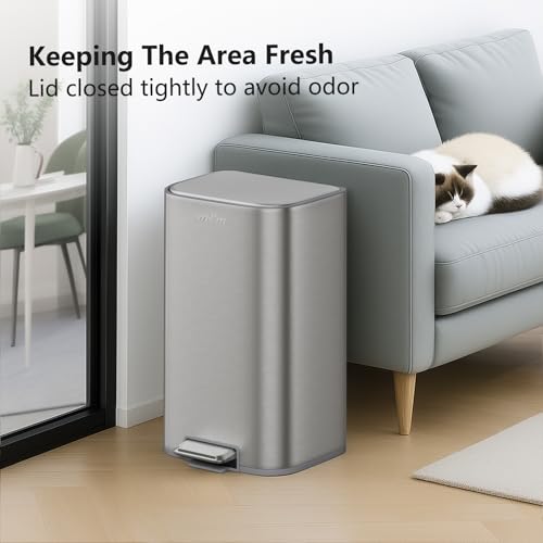 mVm 10.6 Gal Kitchen Trash Can, Step Trash Can with Lid, Smooth Edge Garbage Bin for Home Office (Tin) - color: Tin, size: 10.6Gal
