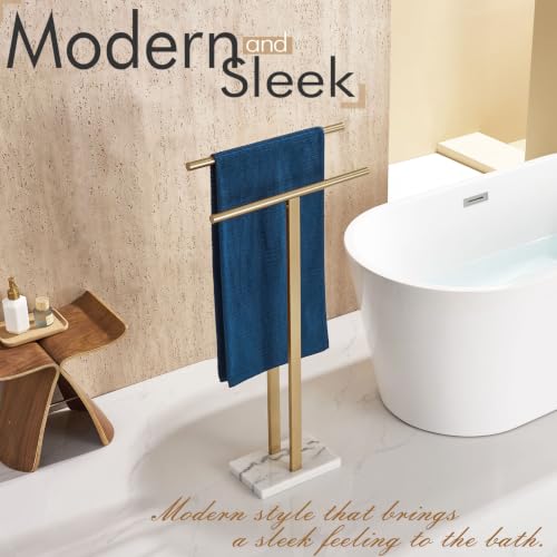 KOKOSIRI Standing Towel Rack for Bathroom Floor 2-Tier Towel Holder Free Stand with Heavy Marble Base Thicken Steady Champagne Bronze Stainless Steel THS0005-CPG - color: Champagne Bronze