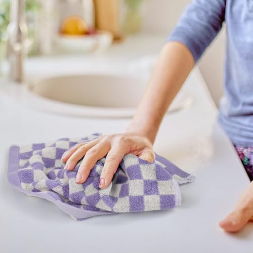 Jacquotha Cotton Washcloth 12 Pack (Lilac Checkered) | Soft Absorbent Washcloths Facecloth, Cotton Face Towels Set for Body Showering 13x13 Inches - color: Lilac