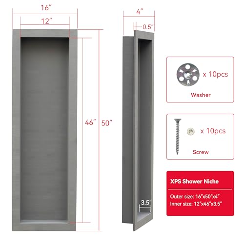 Big Long Shower Niche 12x46(Embedded Size 13x47), Mortar Surface Give Stronger Bonding Strength to Tiles, Waterproof Coating Double Protection Against Water, Perfect as Bathroom Niche - size: 12" x 46"