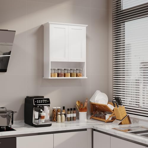 Batheoom Wall Cabinet, Bathroom Storage Cabinet Over Toilet, Medicine Cabinet with 2 Door and Adjustable Shelves, Wall Mount Bathroom Cabinet for Bathroom, Kitchen(White)