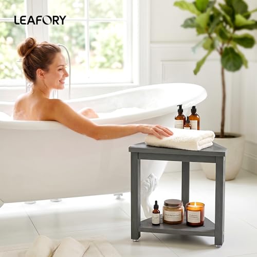 Shower Foot Rest 14in, HDPE Waterproof Corner Shower Stool for Shaving Legs with Storage Shelf for Inside Small Shower Spaces, Bathroom Step Stool, Easy Assembly