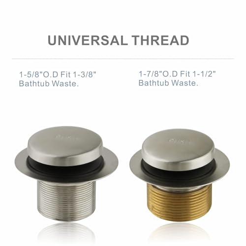 HIDROP Brushed Nickel Tip Toe Bathtub Drain Kit, 1-Hole Overflow Faceplate | 304 Stainless Steel and Brass Trim Set, Universal Fine/Coarse Thread fit 1-3/8" or 1-1/2" Tub Drain,Tub Drain Replacement - color: Brushed, style: 1 Hole