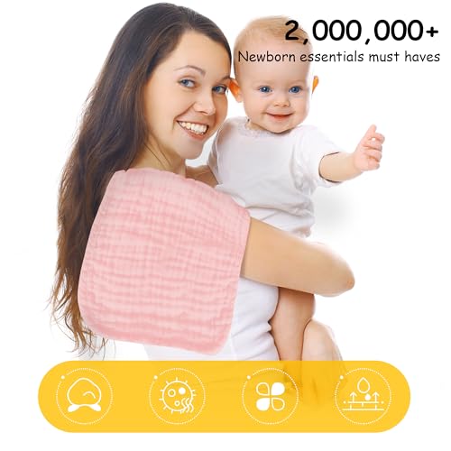 Lovely Care 12 Pack Muslin Burp Cloths 100% Cotton Muslin Cloths Large 20''x10'' Extra Soft and Absorbent Baby Burping Cloth - Pink - color: Pink, size: 10x20 Inch (Pack of 12)