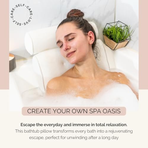 Bathtub Pillow for Neck and Shoulder - Spa Bath Pillows for Tub Neck and Back Support - Perfect Bath Accessories for Women - Relaxing Luxe Bath - Ideal Bath Gift Set for Women - Home Spa Products - size: Deluxe Bath Pillow