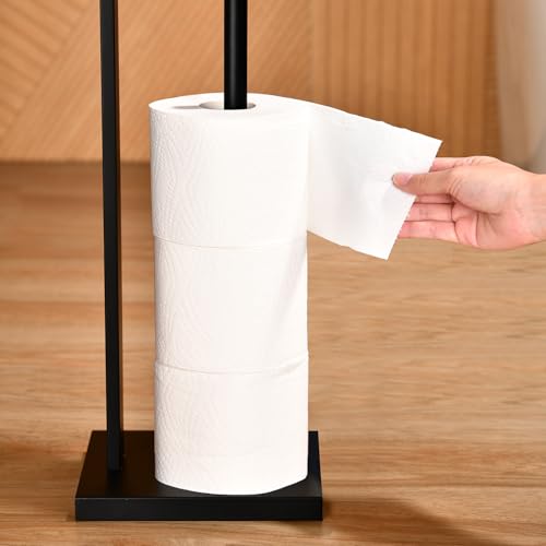 Toilet Paper Holder Stand with Reserve, Matte Black Bathroom Standing Toilet Paper Roll Holder with Storage - color: Matte Black