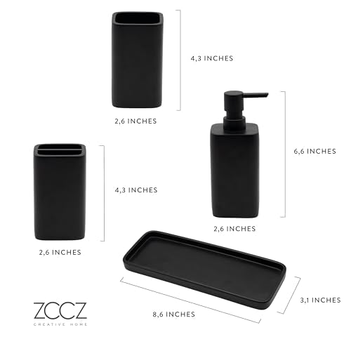 Bathroom Accessory Sets, 4 Pieces Bathroom Accessories Complete Set Vanity Countertop Accessory Set, Includes Lotion Dispenser Soap Pump, Tumbler, Toothbrush Holder and Tray (Matte Black) - color: Matte Black