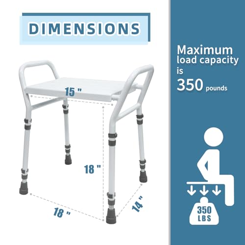 Shower Chair Seat with Arm for Inside Shower - Adjustable Up to 24 Inches Shower Stool with Suction Feet for Seniors, Elderly, Handicap & Disabled-Adjustable Support Shower Bench | Height adjusts from 16 to 24 inches, with dual armrests, suction feet and