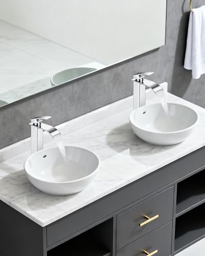Chrome Waterfall Bathroom Faucet 1 Hole Vessel Sink Faucet | Certified NSF cUPC DOE CEC SUS304 steel.waterfall spout,Single Handle Bathroom Sink Fauce,Pop-up Drain,Fits vanity,Bar sink - color: A-Chrome, style: Tall