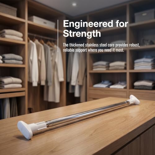 KALLORY Adjustable Tension Rod 19.7-31.5 Inch Spring Curtain Rod | Stainless Steel Rod No Drill Shower Curtain Rod for Bathroom Closet and Home Organization