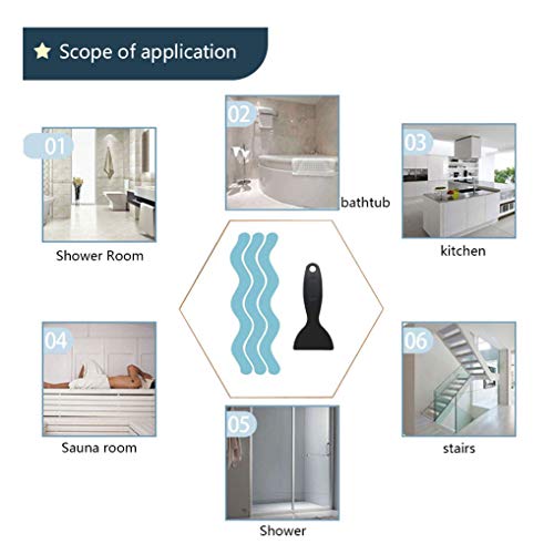 24pcs Wavy Pattern Blue Transparent Nonslip Stickers 1.3x18cm Anti Slip Shower Stickers with Scraper for Bathtub, Tile, Wood Floor