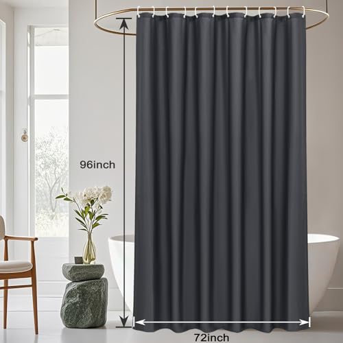 AooHome 96 inch Extra Long Solid Shower Curtain for Hotel, Water Repellent Shower Curtain Liner with Hooks, 72 Width x 96 Height inch, Dark Grey - color: Dark Grey, size: 72"W x 96"L (Pack of 1)