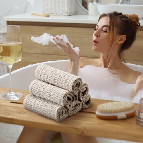 Batiyeer 6 Packs 100% Natural Sisal Exfoliating Washcloth Natural Skincare Gentle Durable Reusable for Face or Body Biodegradable Removes Dead Skin Cells Stimulates Circulation(11.02″ X 11.02″)