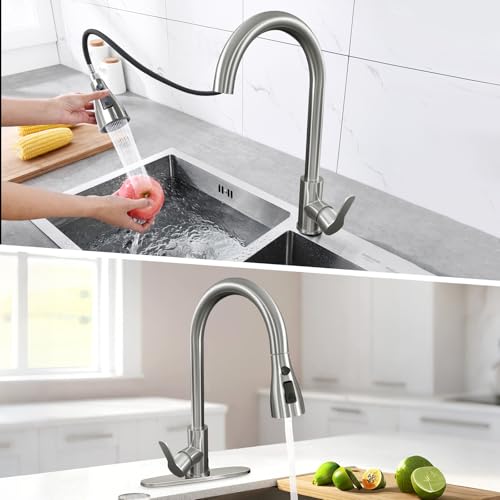 Kitchen Faucet Head Replacement with 3 Modes, Pull Down Spray Head for Kitchen Faucet, Kitchen Sink Sprayer Replacement Compatible with Moen, American Standard, Kohler Faucets - color: Brushed