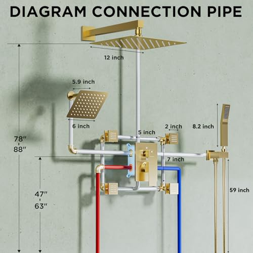 Shower Systems with 4 Body Spray Jets, STARBATH 4 Way 12+6" Rainfall Shower Head with Handheld Combo, Wall Mounted Shower Jets System in Wall Shower Faucet Sets Complete,Brushed Gold - color: Gold, size: 6"+12"-02