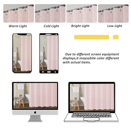 Extra Long 96 Inch Blush Shower Curtains, Boho Fabric Shower Curtain Grommet Top With 12 Hooks, Elegant Modern Jacquard Geometric Design Textured Shower Curtain for Bathroom, Blush, 72"W x 96"L - color: Blush, size: 72"W x 96"L (Pack of 1)