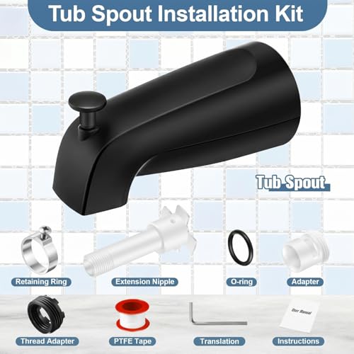 Enhon Tub Spout, Universal Fits 1/2'' Copper Pipe, 1/2'' IPS and 3/4'' IPS, Bathroom Bathtub Tub Faucet Replacement with Adapters(with Diverter,Matte Black) - color: Matte Black, style: with Diverter