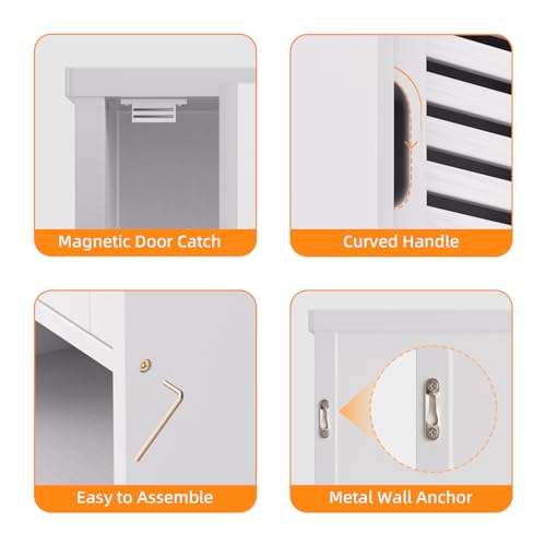 HITNET Bathroom Cabinet Over Toilet, White Medicine Cabinet, Hanging Cupboard with Single Door and Open Bottom Shelf, Wall Mounted Bamboo Storage Organizer - color: White