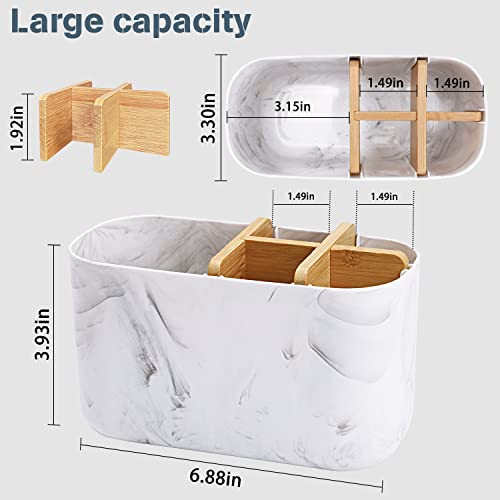 GFWARE Toothbrush Holders for Bathrooms, 5 Slots Bamboo Toothbrush Holder Kids Electric Toothbrush Holder and Toothpaste Holder for Bathroom Countertop Accessories Storage, Marble Toothbrush Organizer | 5 Slots Kids Electric Toothbrush and Toothpaste Hold